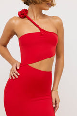 Kalina-Premium Jersey Asymmetric Cut Out Maxi Dress in Scarlet Red
