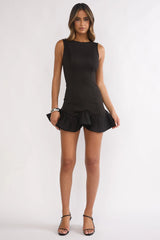 Chandelia Accordion Pleat Frill Mini Dress Black
