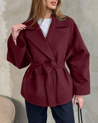 Wine Red Tie Waist Trench Coat