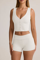 Lisha-Modal Ribbed Mid-Rise Foldover Shorts in White