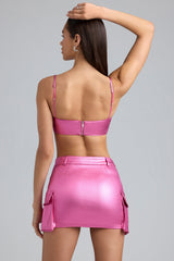 Kennedy-Metallic Denim Cropped Bralette in Deep Pink