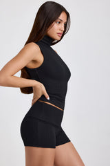 Lisha-Modal Ribbed Mid-Rise Foldover Shorts in Black