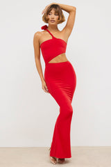 Kalina-Premium Jersey Asymmetric Cut Out Maxi Dress in Scarlet Red