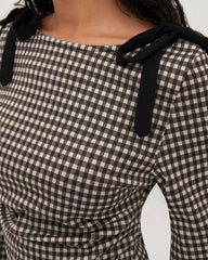 Coffee Plaid Bell Sleeve Tee