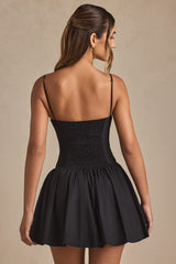 Dorothea-Pintucked Shirred Mini Dress in Black