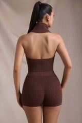 Sabra-Ribbed-Knit Shorts in Espresso