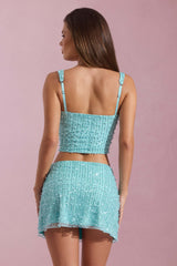 Lirael-Embellished Square-Neck Crop Top in Aqua Blue
