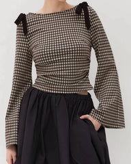 Coffee Plaid Bell Sleeve Tee
