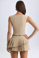 Kadie-Open-Front Crop Top in Camel