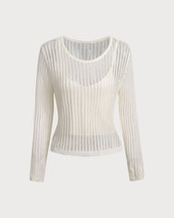 Beige Textured Pullover Two-Piece Set
