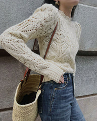 Off White Round Neck Cut Out Sweater