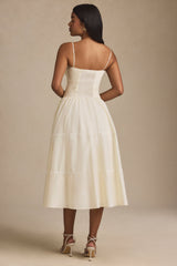 Esmeralda-Lace-Trim Pintucked Poplin Midaxi Dress in Ivory