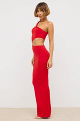 Kalina-Premium Jersey Asymmetric Cut Out Maxi Dress in Scarlet Red