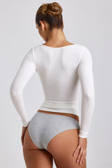 Tia-Ribbed Modal  Long Sleeve Top in White