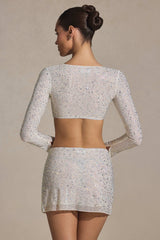 Inina-Embellished Micro Mini Skirt in White