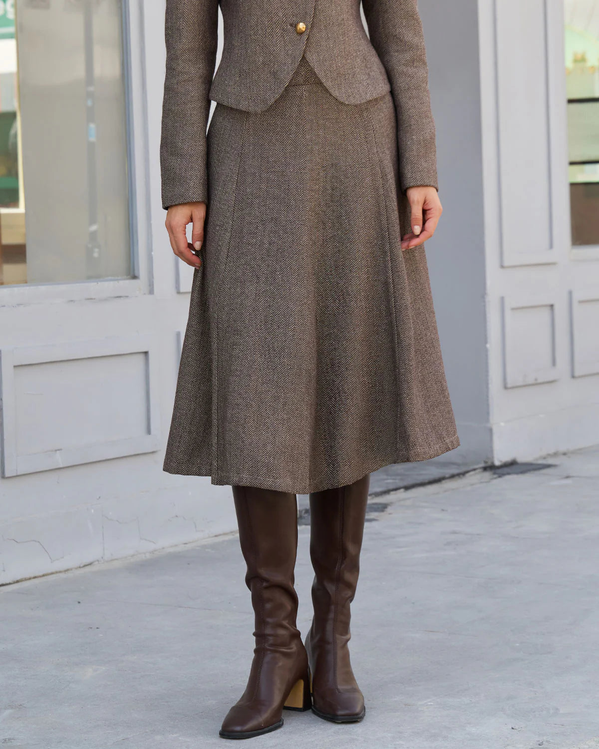 Brown Natural Waisted A-Line Midi Skirt