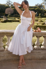 Adabella-White Cotton Halter Sundress