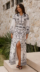 Xander Long Sleeve Maxi Dress - Black/White