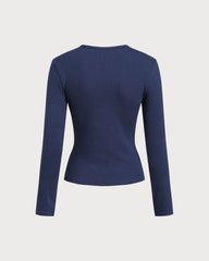 Navy Cut Out Slim Knit Tee