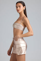 Kennedy-Metallic Denim Cropped Bralette in Champagne