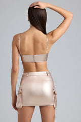 Kennedy-Metallic Denim Cropped Bralette in Champagne
