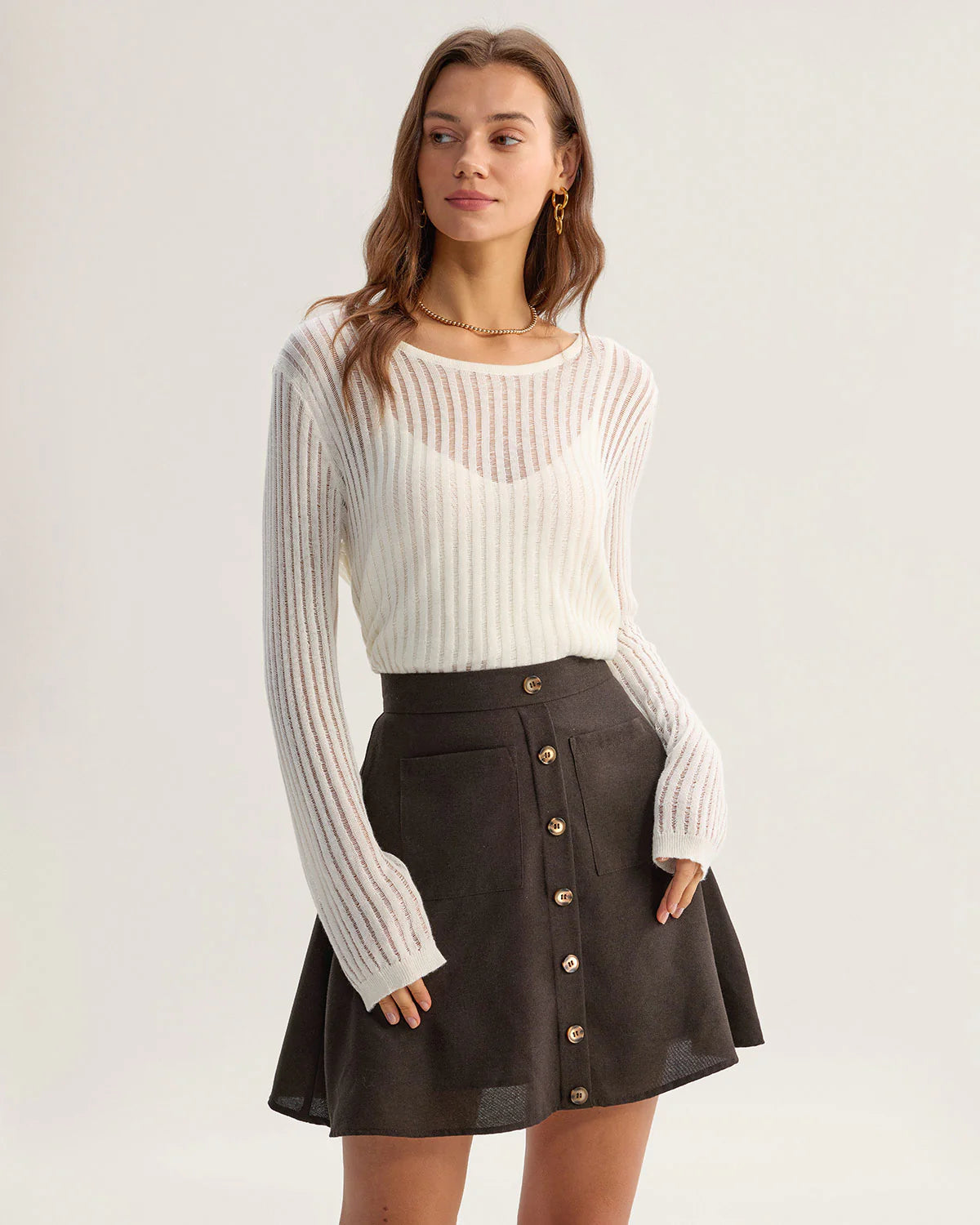 Beige Textured Pullover Two-Piece Set