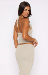 Magic Memory Knit Halter Top Champagne
