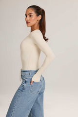 Elodie-Modal Plunge Long-Sleeve Bodysuit  in Ivory
