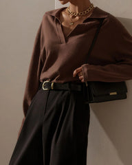Brown Collared Knit Tee