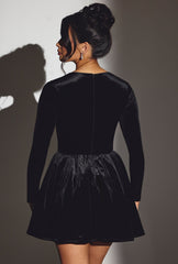 Tera-Velvet Long Sleeve Corset Mini Dress in Jet Black