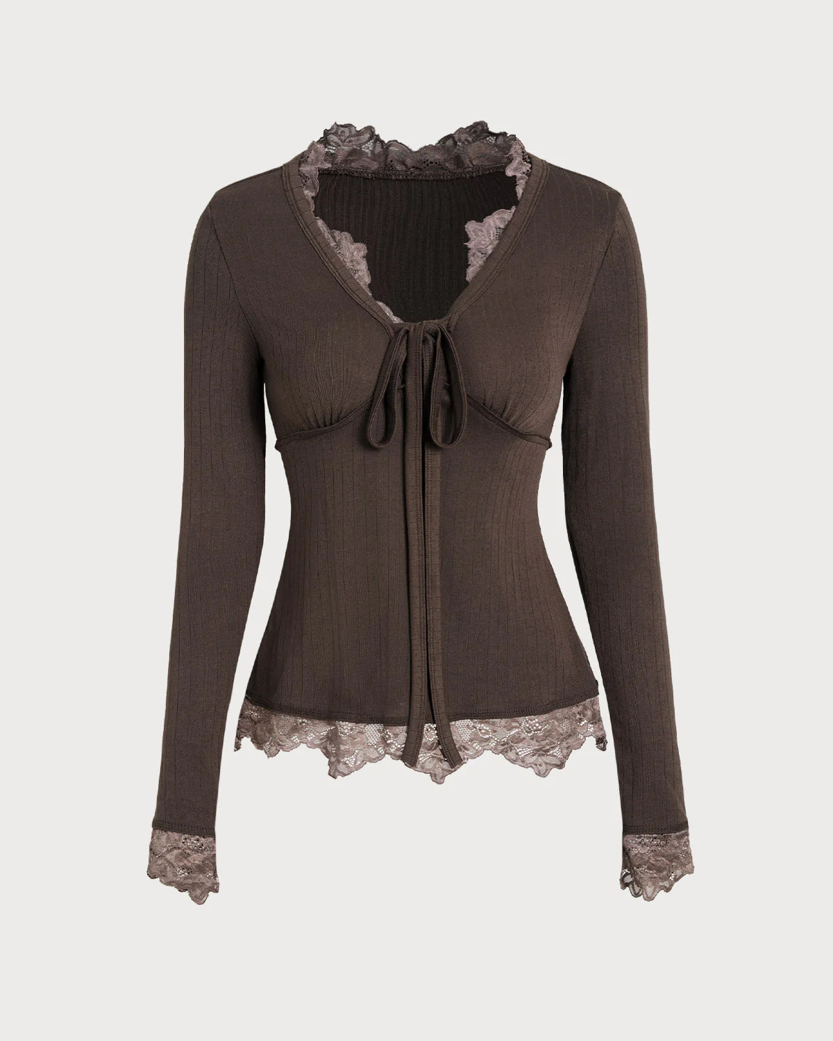 Brown Contrasting V Neck Slim Tee