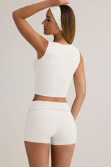 Lisha-Modal Ribbed Mid-Rise Foldover Shorts in White