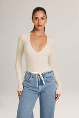 Elodie-Modal Plunge Long-Sleeve Bodysuit  in Ivory