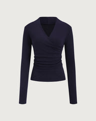 Navy Ruched Knit Tee