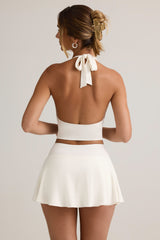 Keoni-Modal Ruched Low-Rise Mini Skort in White