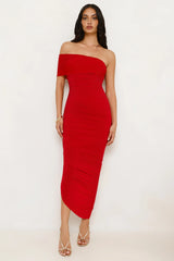 Plum Temptation Off Shoulder Midi Dress Red