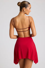 Catalina-Contrast Binding Mini Dress in Fire Red