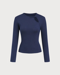 Navy Cut Out Slim Knit Tee