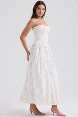 White Posy Print Cotton Maxi Sundress