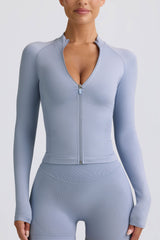 Define Luxe Zip-Up Jacket in Blue Grey