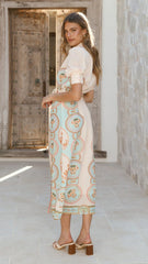Magnolia Midi Dress - Acacia Palm Cream