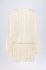Avalon-Lace-Up Balloon-Sleeve Mini Dress in Ivory