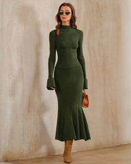 Green Knit Mermaid Midi Skirt