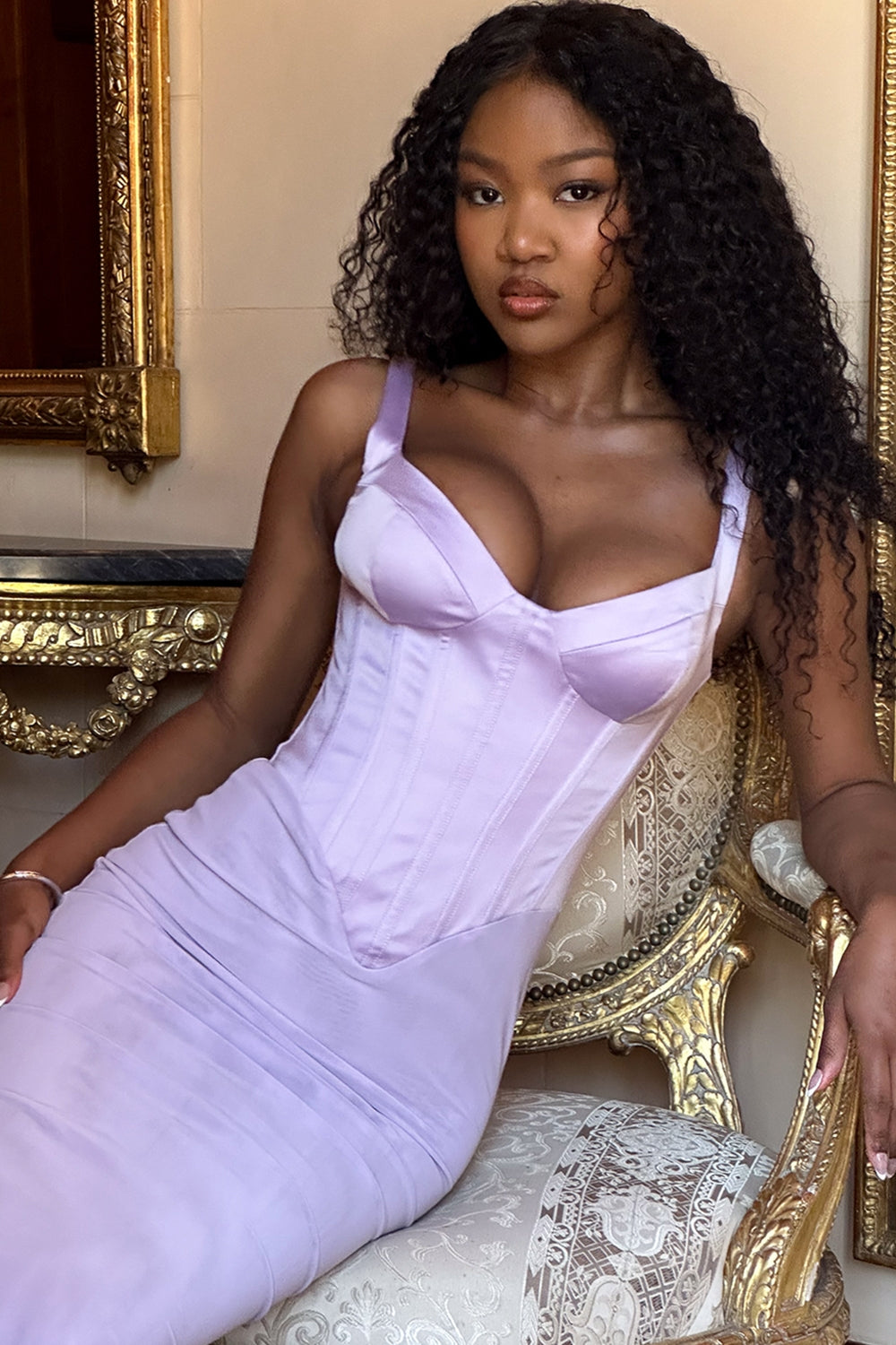 Orchid Satin Corset Maxi Dress