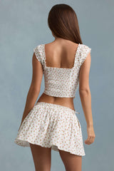 Maira-Ruched Cotton-Poplin Mini Skirt in Rose Print