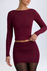 Cali-Modal Ruched Mid-Rise Mini Skirt in Wine Red