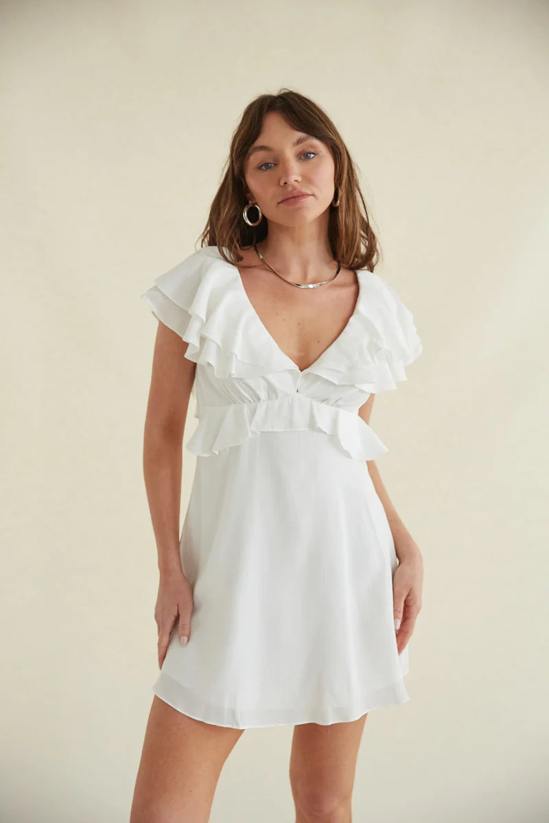 Junie Open Back Flutter Sleeve Mini Dress