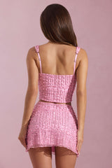 Lirael-Embellished Square-Neck Crop Top in Pink