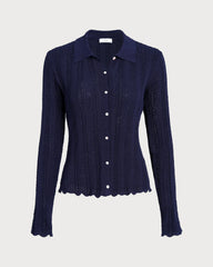 Navy Single Breasted Knit Cardigan