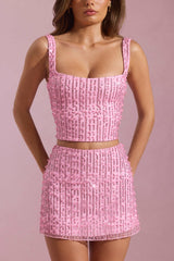 Lirael-Embellished Square-Neck Crop Top in Pink